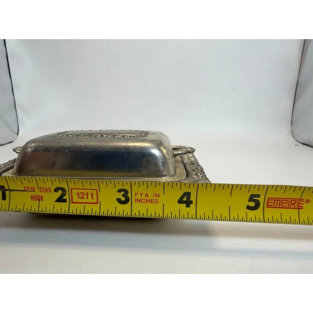 Vintage Made in Occupied Japan Silver Plated‎ Butter Dish Ornate Repousse Floral